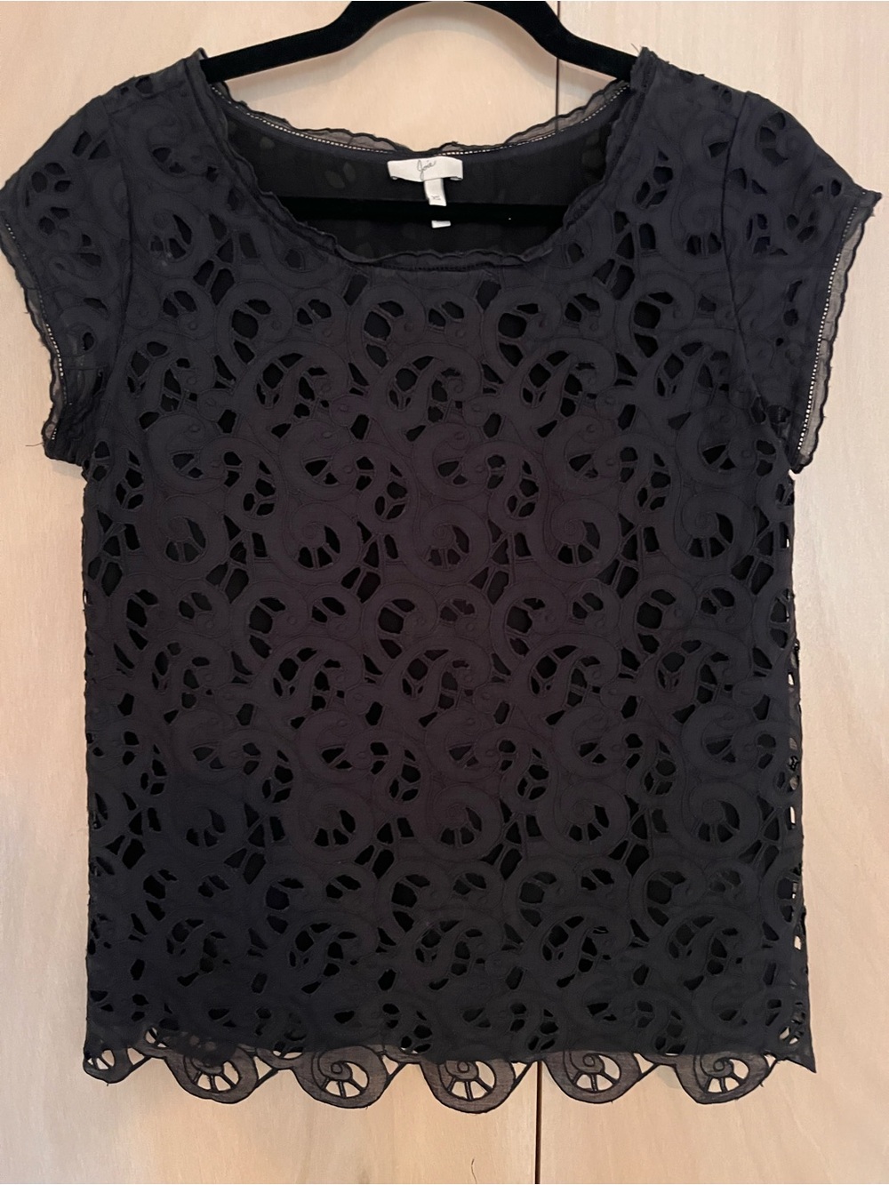 Joie Black Short-Sleeve Lace Overlay Tee